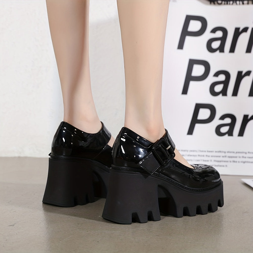 Women's Mary Jane Shoes Closed Toe Buckle Strap Platform Chunky Heels