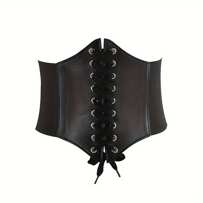 Vintage Black Lace-Up Corset Belt for Evening Wear Adjustable Waist Cincher