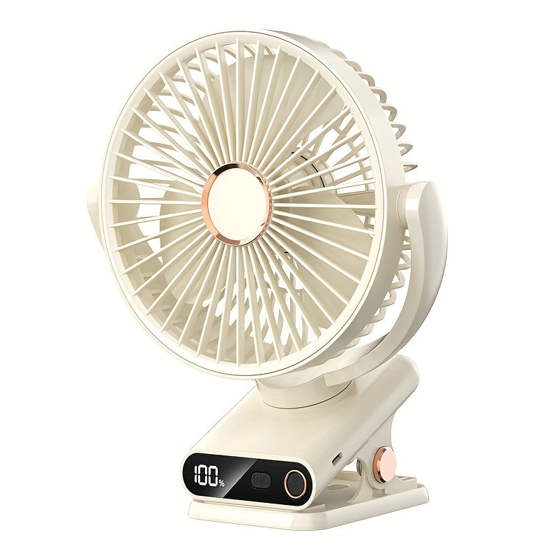 Portable Clip-On Desk Fan with 360° Rotation USB Rechargeable Night Light Oscillating
