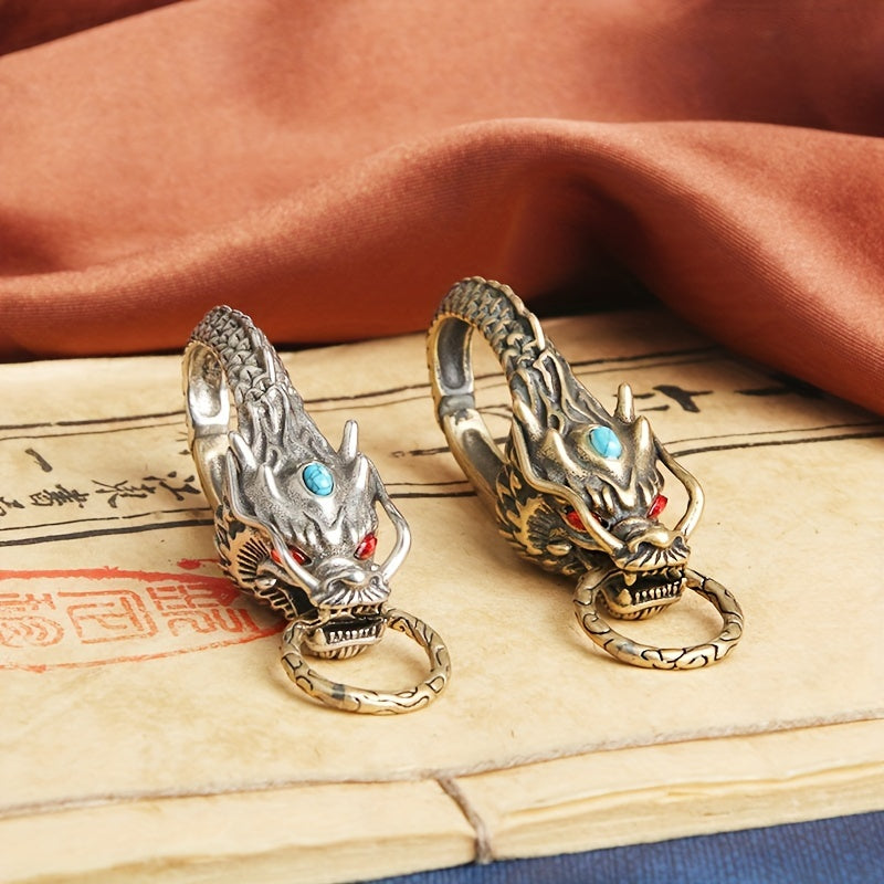 Dragon Keychain Brass White Copper Turquoise Accessory for Men Belt
