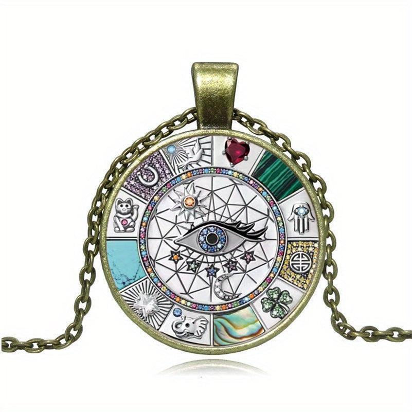 Ayollar uchun omadli taqibli zanjirli taqinchoq, shisha kabochon bilan