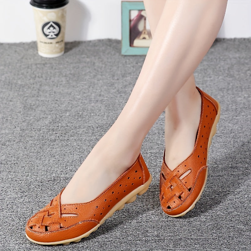 Women's Slip-On Flat Shoes with Hollow Out Design Breathable Lightweight Casual