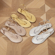 Women's T-Strap Sandals with Round Toe and Buckle Closure for Spring and Summer