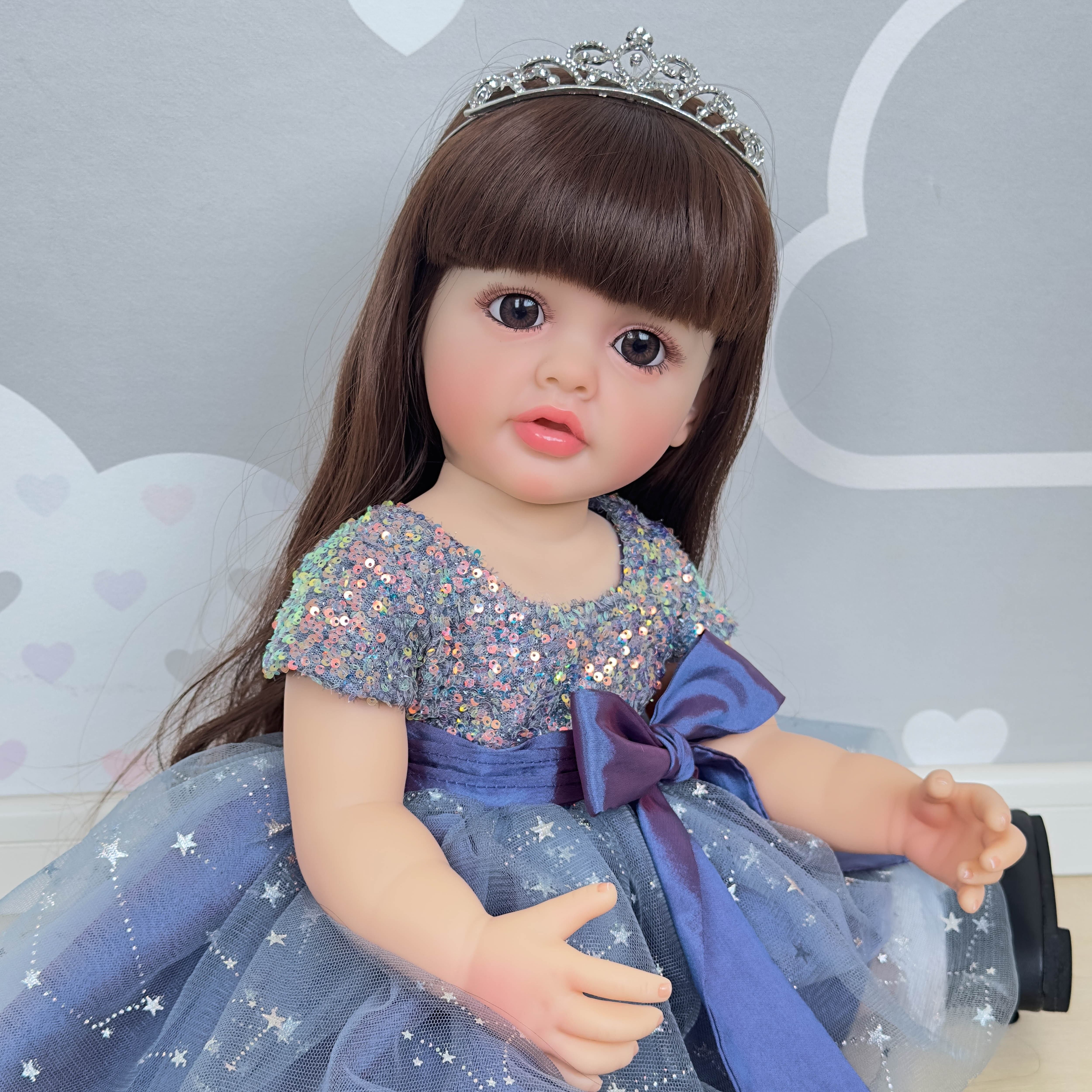 55cm Vinyl Doll with Long Hair Princess Skirt Water-Resistant Wall-Standing Toy for Children