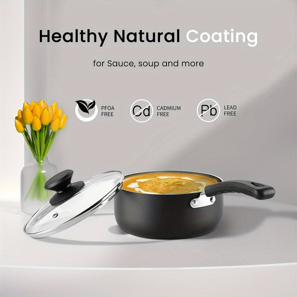 Ikkita yopiq nonstick sous qozonlar to'plami, 1 kvart va 2 kvart o'lchamlarini o'z ichiga oladi. Sovuq tutqichlar, induksiya mosligi va PFOA-siz qoplama xususiyatlariga ega. Oshxonada pishirish qozonlari uchun ideal.