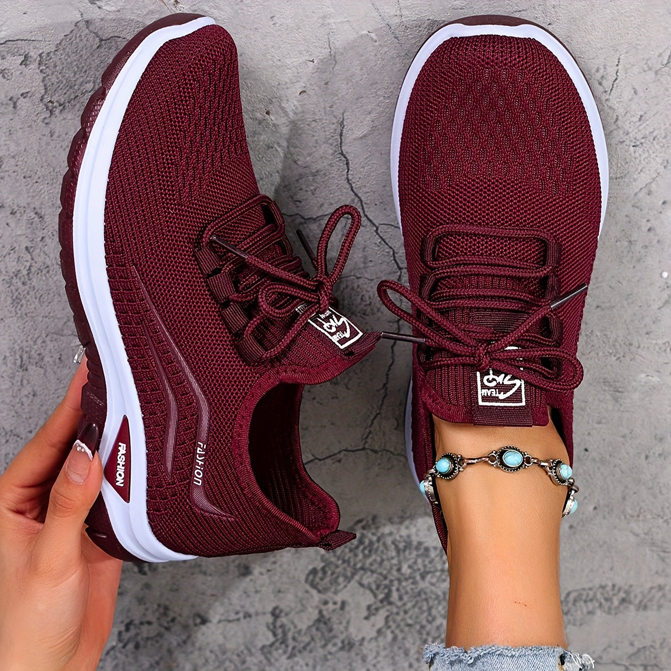 Women’s Light Blue Knit Sneakers with White Sole, Breathable Casual Shoes