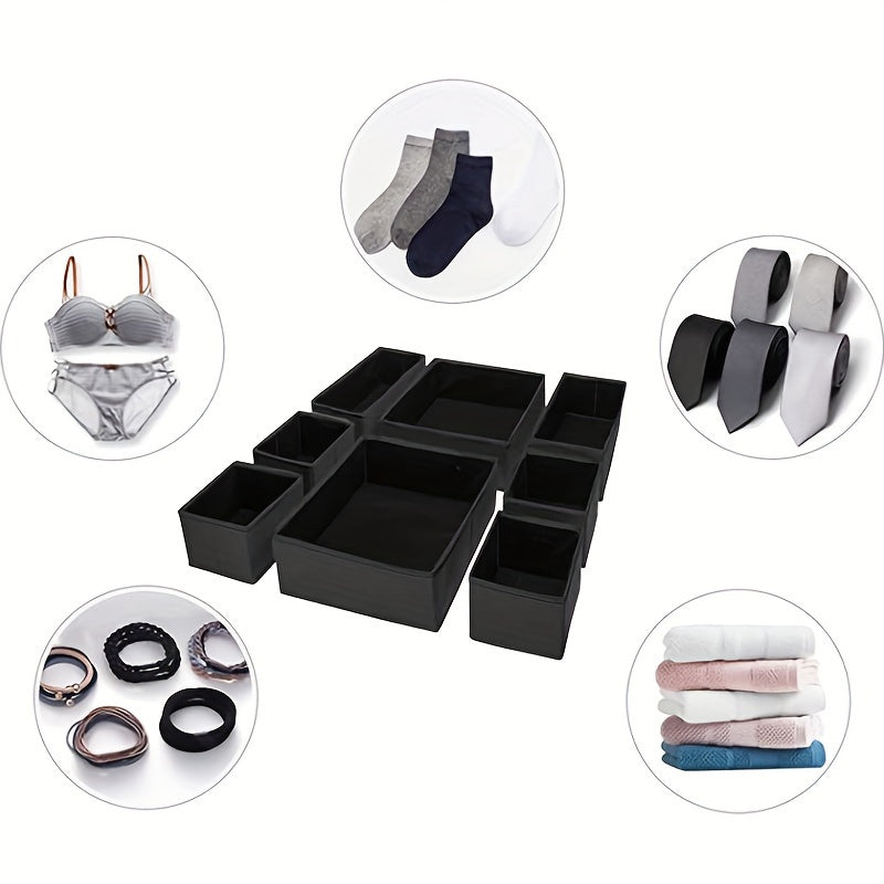 Qora mato ichki kiyimlar uchun saqlash qutisi, shkaf, shkaf, paypoq, kiyimlar uchun tashkilotchi