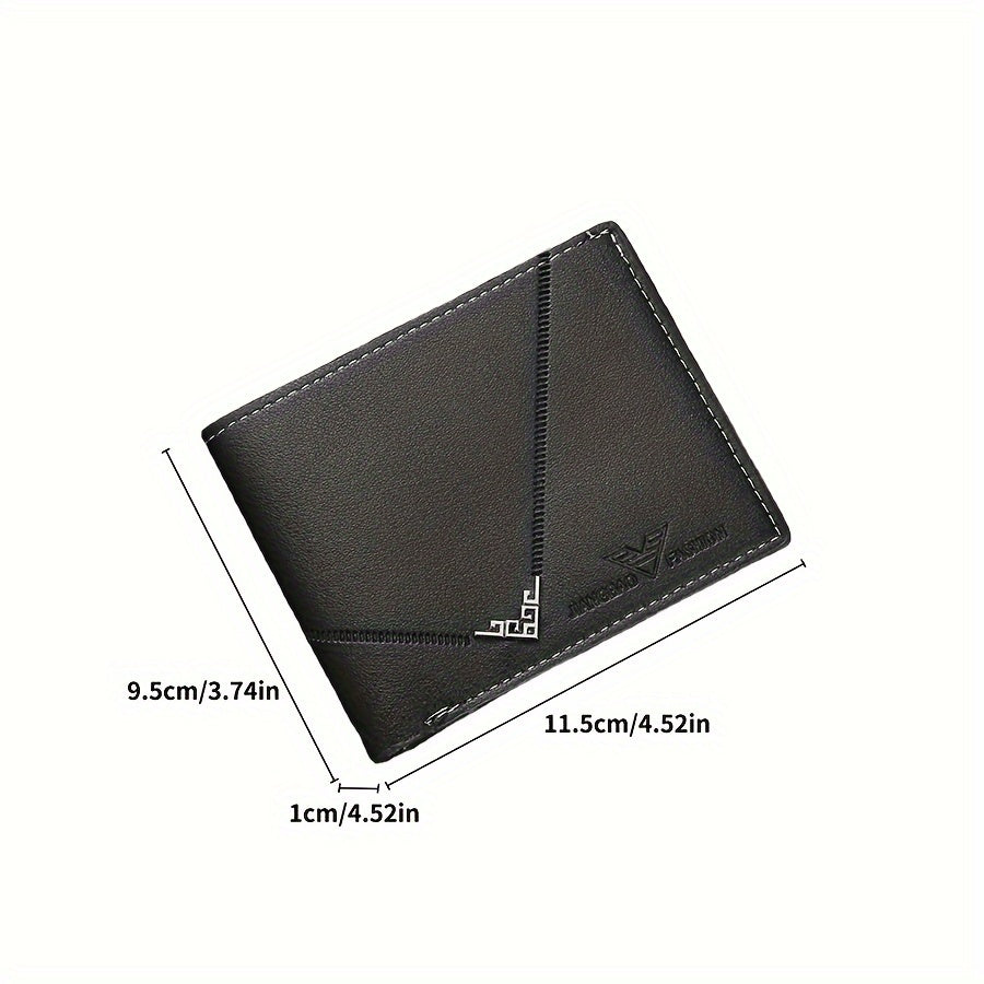 Vintage uslubidagi qora sun'iy charm hamyon, lychee tuzilishi, bir nechta karta joylari va rangli blok dizayni bilan erkaklar uchun.