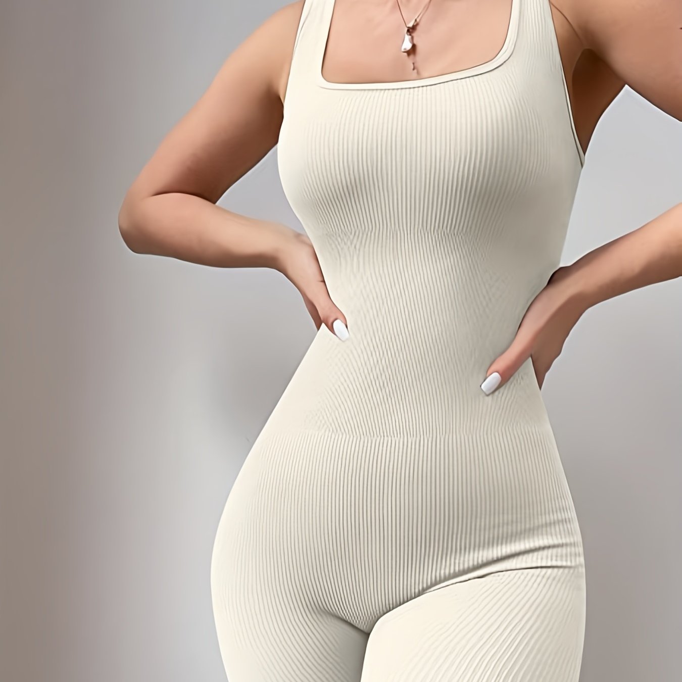 Women's Ribbed Solid Color Sports Jumpsuit High Elastic Yoga Bodysuit Activewear