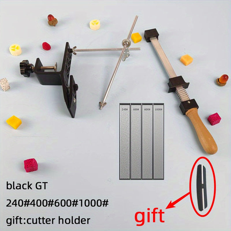 Kitchen sharpening tool with corner-mounted sharpener and professional-grade stone