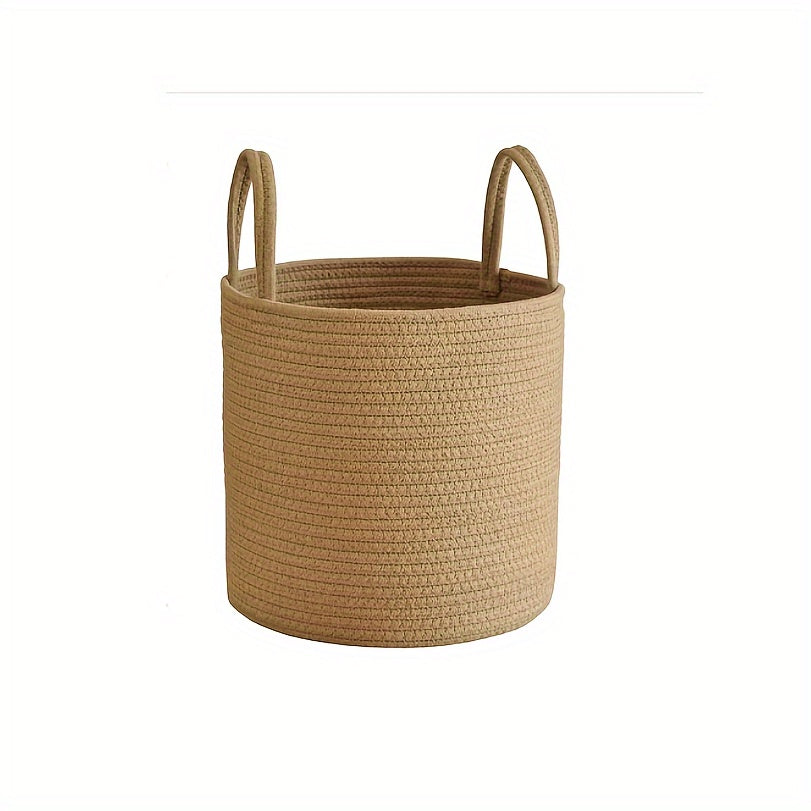 Large Capacity Rustic Cotton Rope Woven Laundry Basket with Handles
