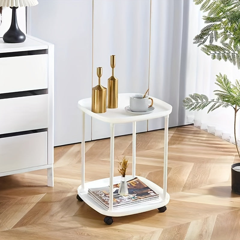 Mesa auxiliar móvil multifuncional de color marrón café, resistente de plástico para dormitorio, sala de estar y oficina