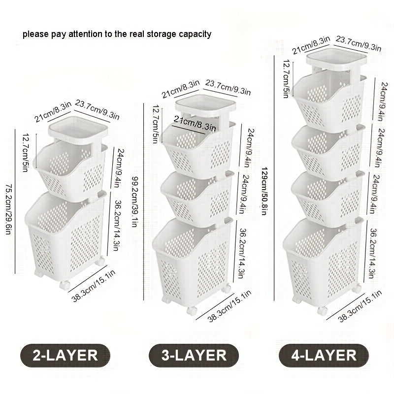 Multi-Functional 3-Tier Laundry Hamper on Wheels for Bathroom Bedroom Balcony