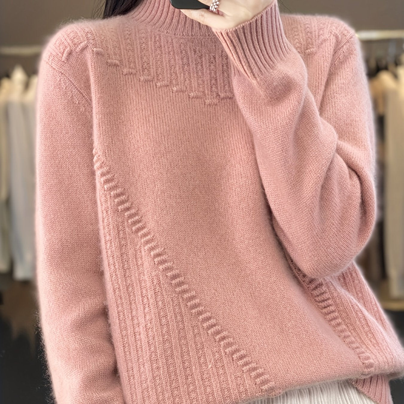 Plus Size Women's Turtleneck Sweater Black Ribbed Pullover All-Season Casual