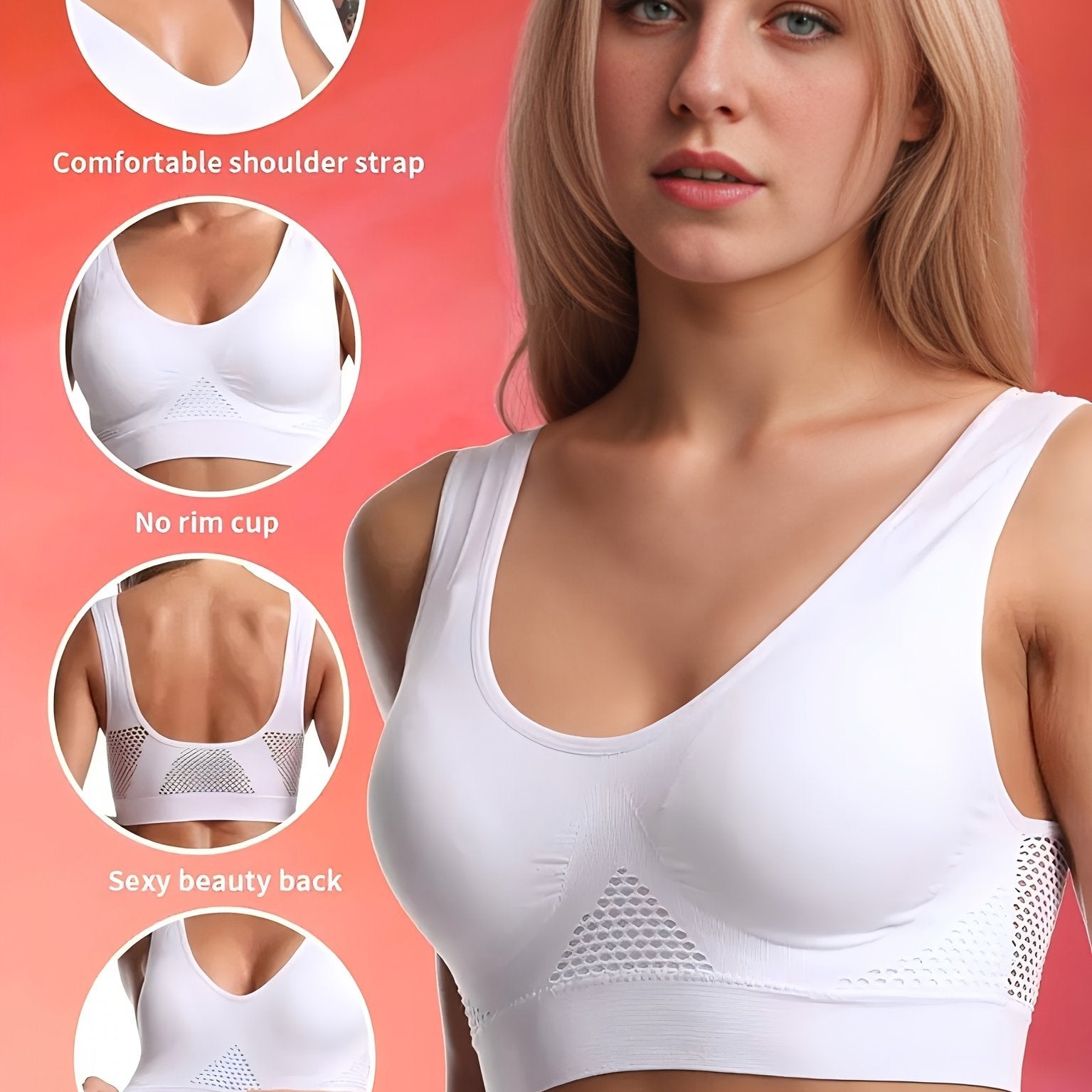 Ayollar uchun nafas oladigan, tikuvsiz, sport uchun yoga bras, po'lat halqa bo'lmagan, bo'sh tarmoq tarmog'i