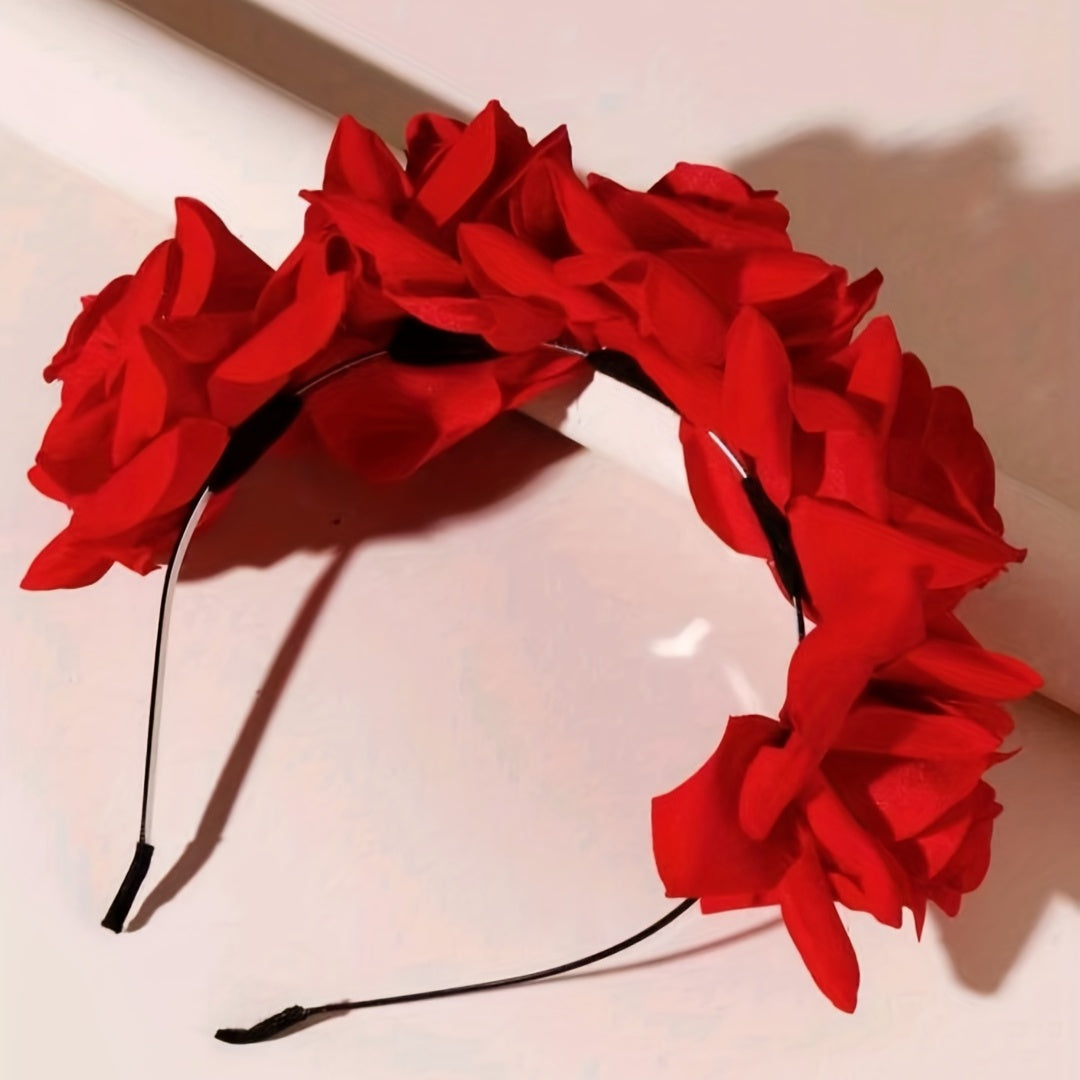 Women’s Velvet Rose Headband Hair Accessory with Simulation Flower Design