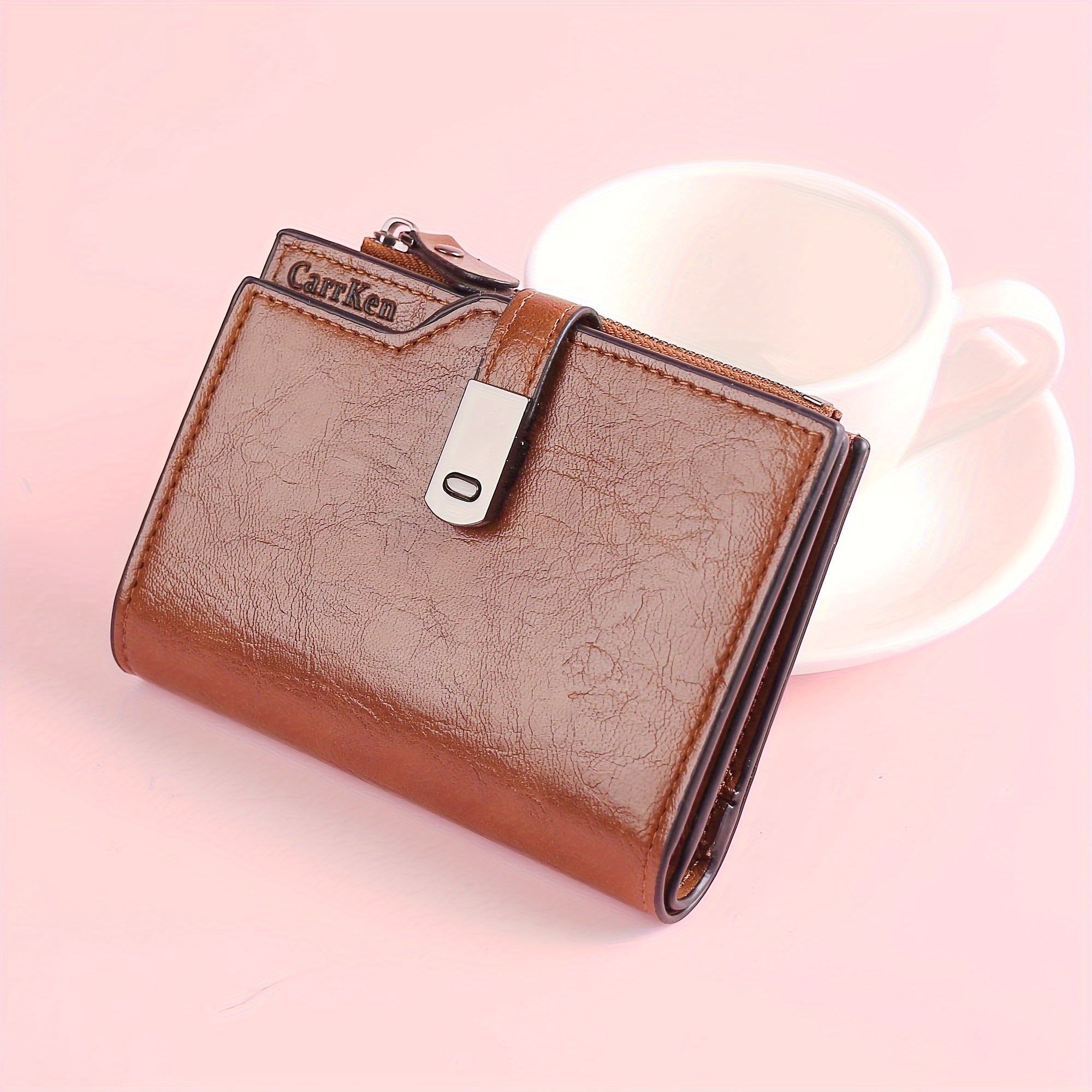 Компактный кожаный кошелек для женщин с застежкой-молнией для монет и несколькими слотами для карт