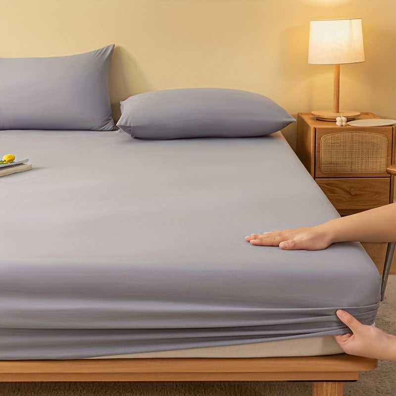 Light Grey Brushed Fitted Sheet Deep Pocket Bed Sheet for Bedroom Guest Room Dorm