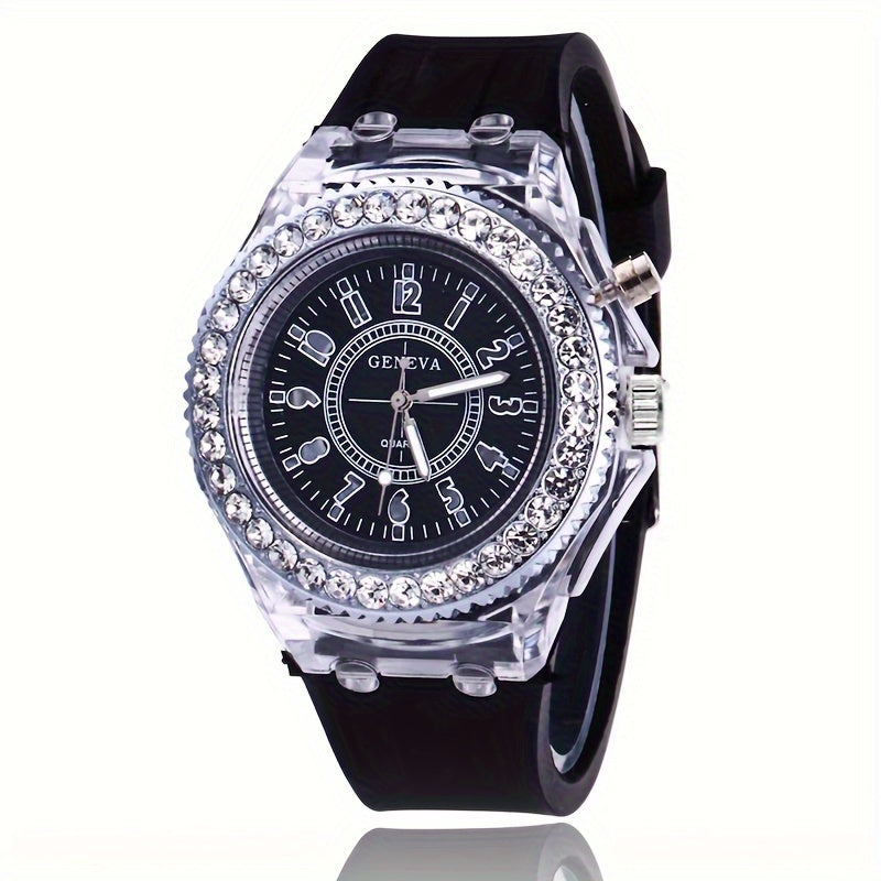 Luminous Rhinestone Full Edge Dial Watch for Boys and Girls Silicone Quartz School Gift