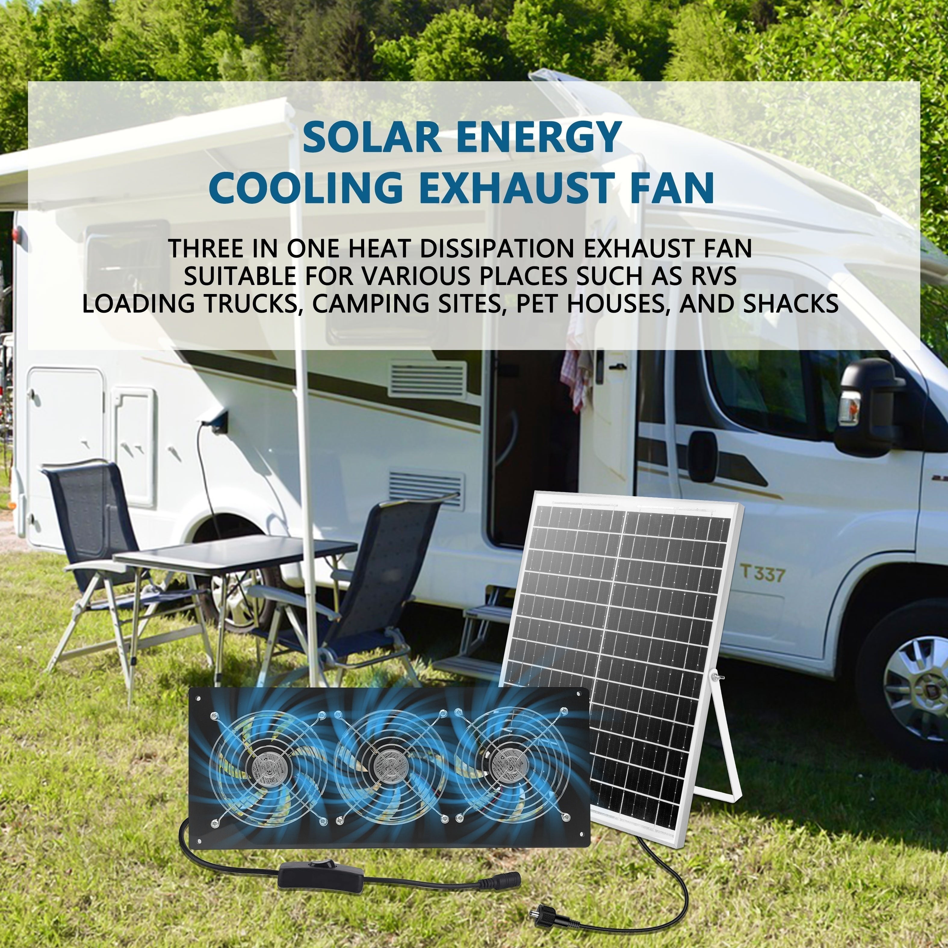 Portable 25W Solar Panel with Exhaust Fan Kit for Attic Shed RV Ventilation