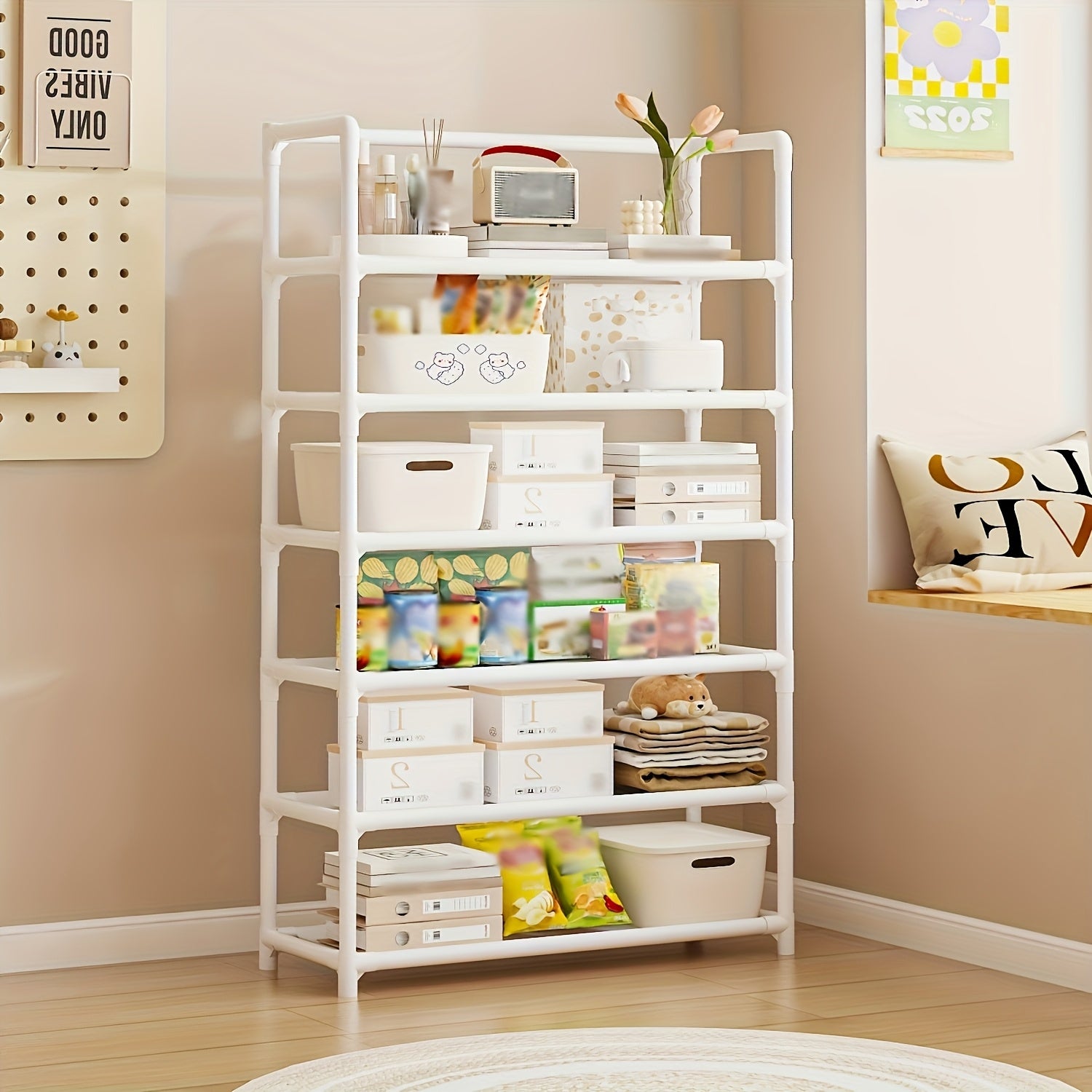 Modern 6-Tier Metal Storage Rack with Large Capacity and Paint Finish for Home Office