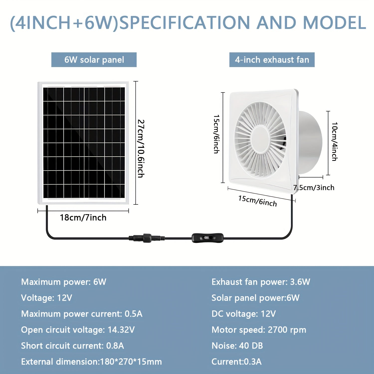 Solar White Exhaust Fan with 6W/8W Solar Panel and 10.16/15.24/20.32 cm Fans