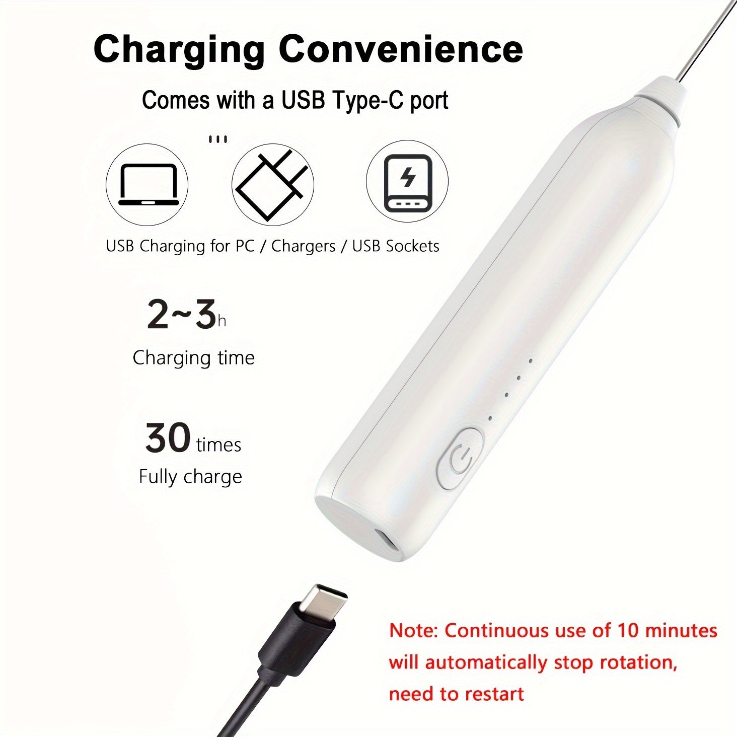 Portable Electric Milk Frother Mixer Rechargeable Stainless Steel Whisks