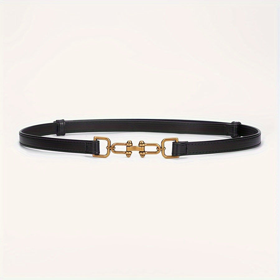 Women's Leather Thin Belt with Decorative Buckle Adjustable Waist Accessory