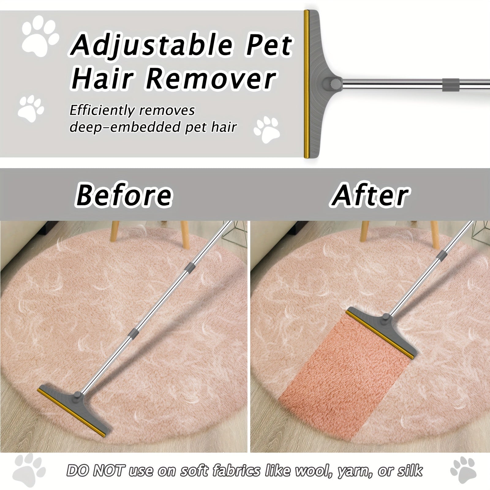 Mopa quitapelusas de metal extensible para mascotas, alfombras y suelos