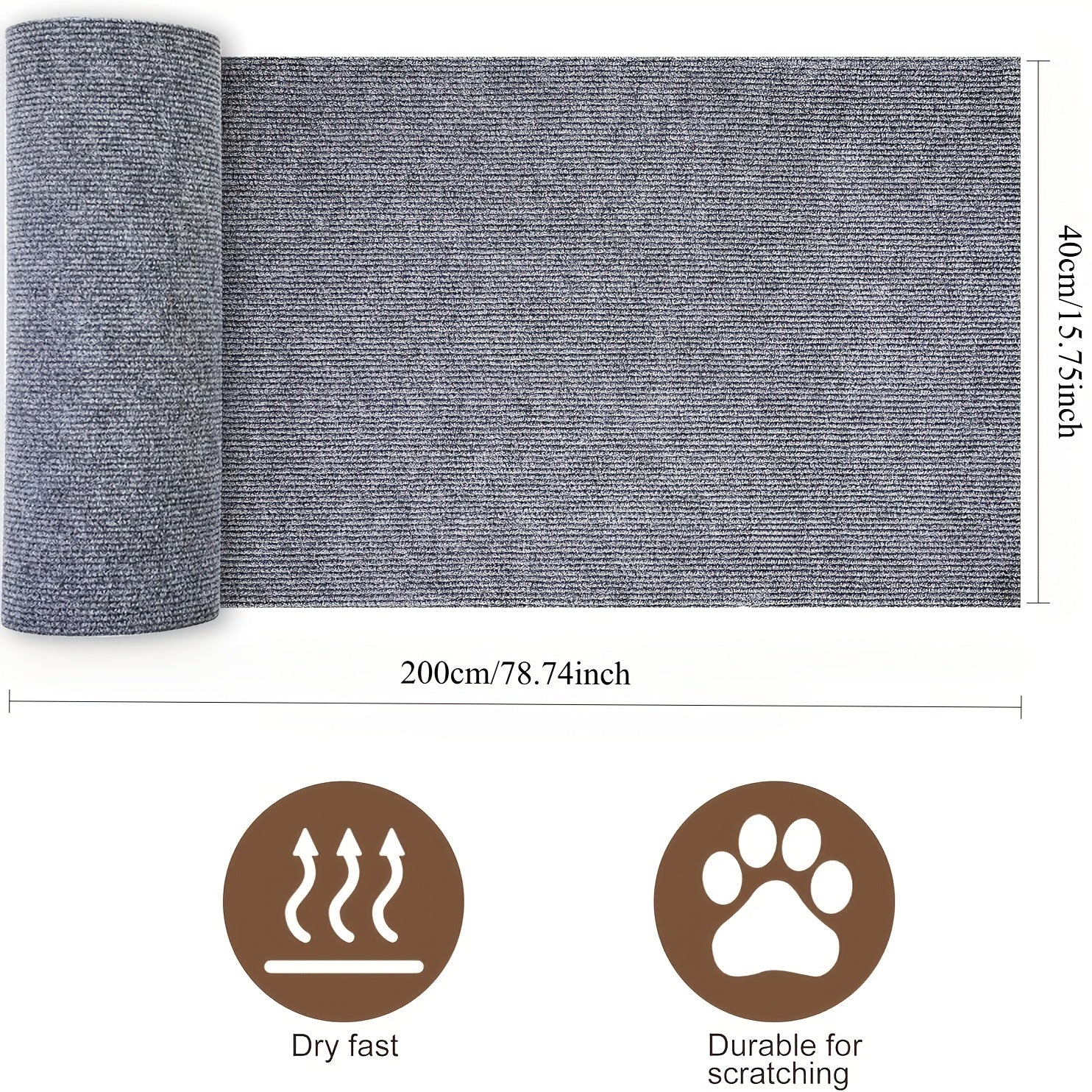 Protector de muebles para gatos gris, alfombra autoadhesiva para rascar, para sofás y árboles para gatos, 78.7 x 15.8 pulgadas