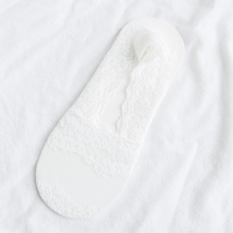 Women's Summer No-Show Socks Breathable Mesh Floral Lace Sweat-Absorbent