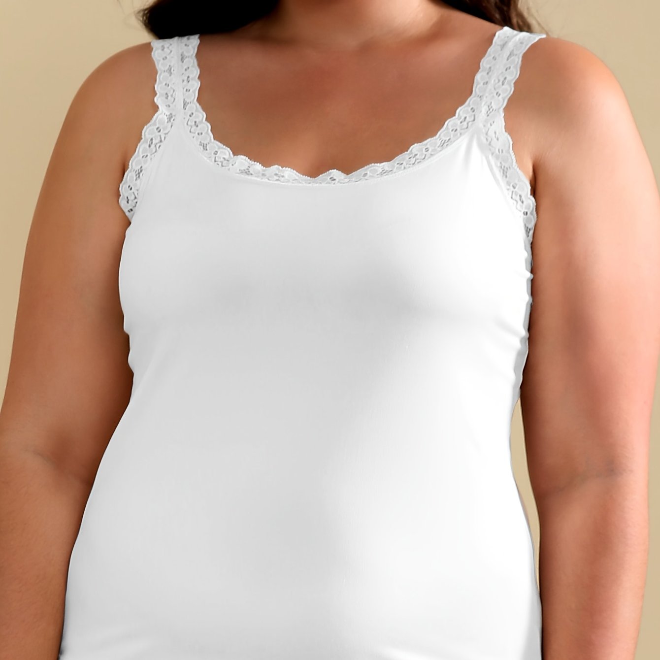 Women's Plus Size Black Sleeveless Tank Top with White Lace Trim