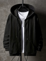 Sudadera con capucha de talla grande para hombre con bolsillos de parches florales, poliéster, punto, cálida, casual