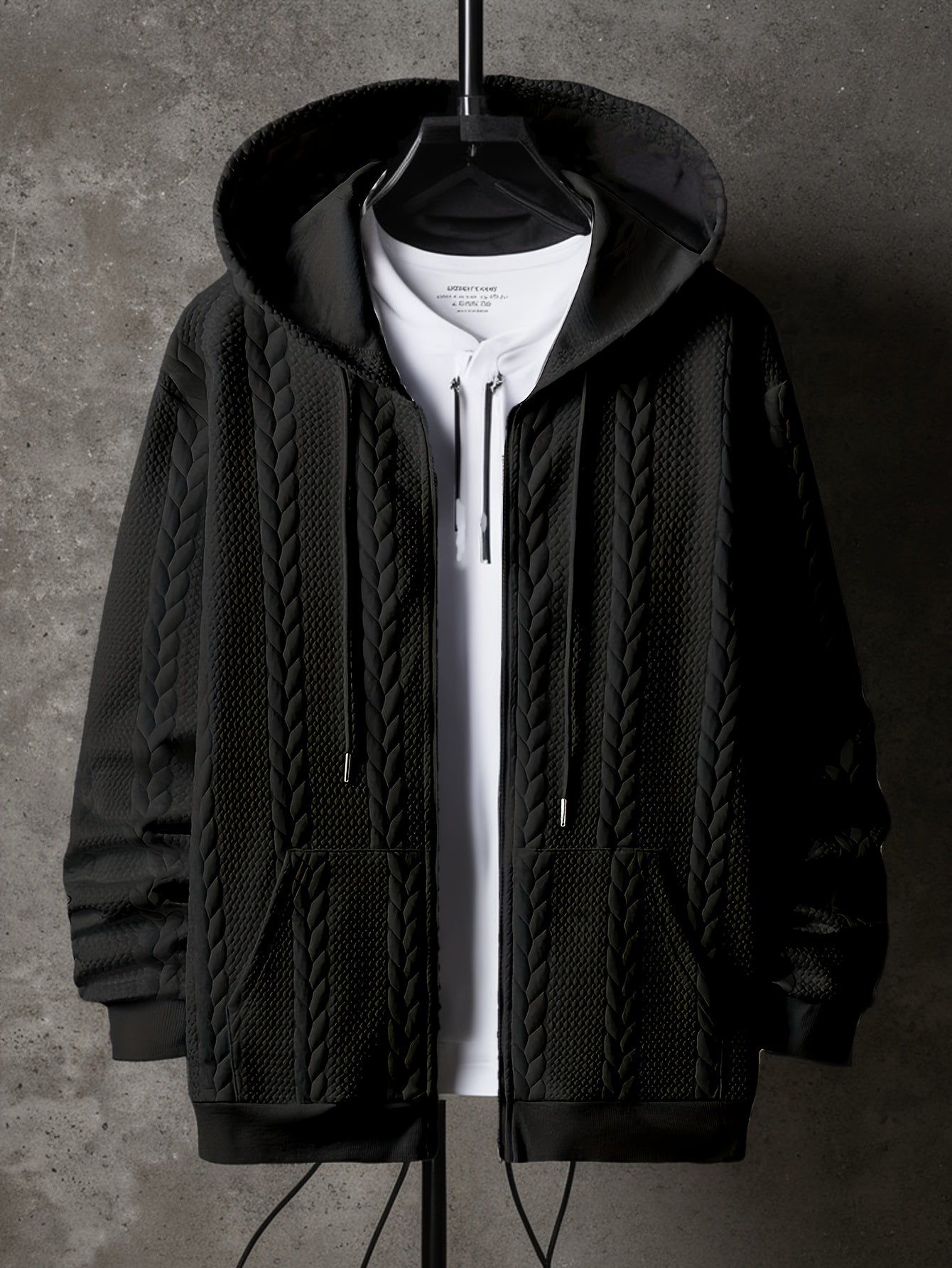 Sudadera con capucha de talla grande para hombre con bolsillos de parches florales, poliéster, punto, cálida, casual