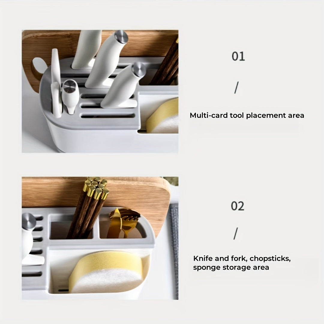 Modern Kitchen Storage Organizer with Cutting Board and Utensil Holder