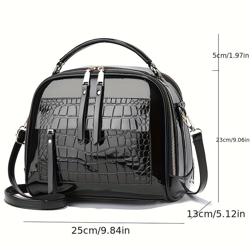 2024 Ko'p qatlamli yaltiroq PU sumka, qizil, qora, sariq, ko'k, to'q purple bilan zip yopilishi bilan