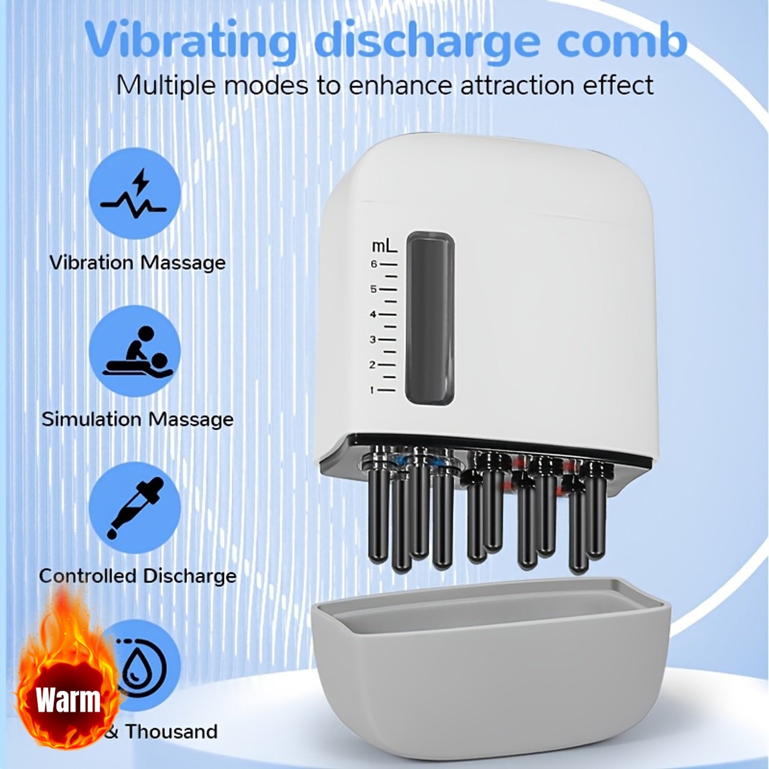USB qayta to'ldiriladigan bosh massaj cho'pi bilan vibratsiya harakati va moy qo'llash uchun - soch o'sishini, dam olishni va bosh terisini stimulyatsiya qilishni yaxshilaydi, bir nechta rejimlar va nazorat qilinadigan chiqish bilan, ideal uchun