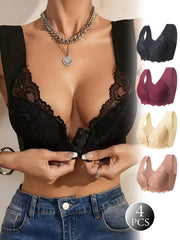 Women Plus Size Sports Bras Set Non-Wire Front Closure Removable Pads Black Beige Light Blue Pink