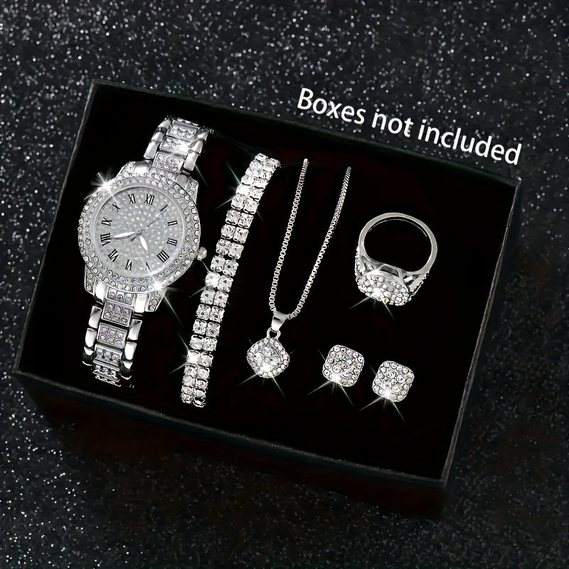 Set of 7 Elegant Gold Tone Water Diamond Quartz Watches with Bracelets and Jewelry Gifts
