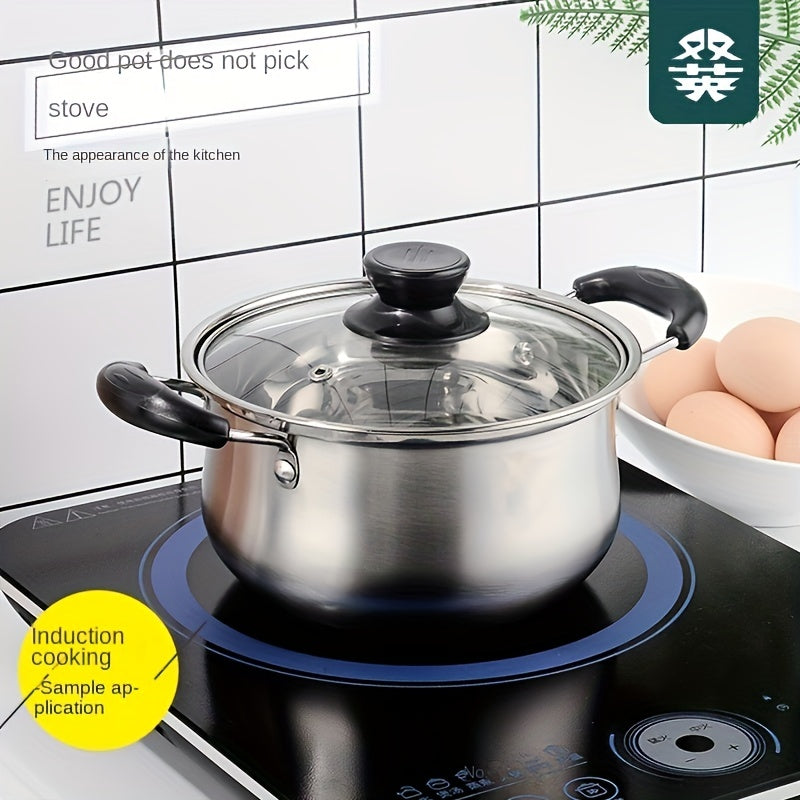 304 Stainless Steel Soup Pot with Thickened Bottom for Induction Cooking