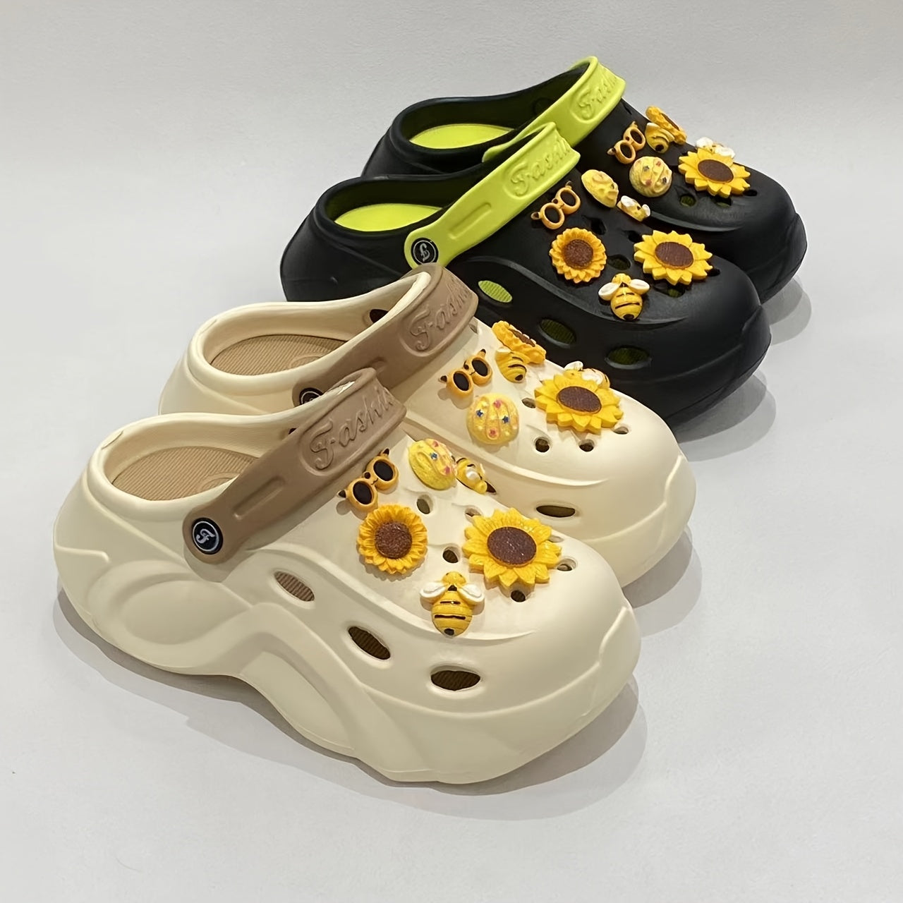 Women's EVA Hole Shoes with Pink Bunny Heel Sunflower Accessories