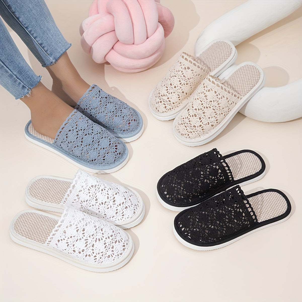 Ayollar uchun tīkilgan tīkma bilan yopiladigan uy ichki poyabzallari nafas oladigan ichki oyoq kiyimlari