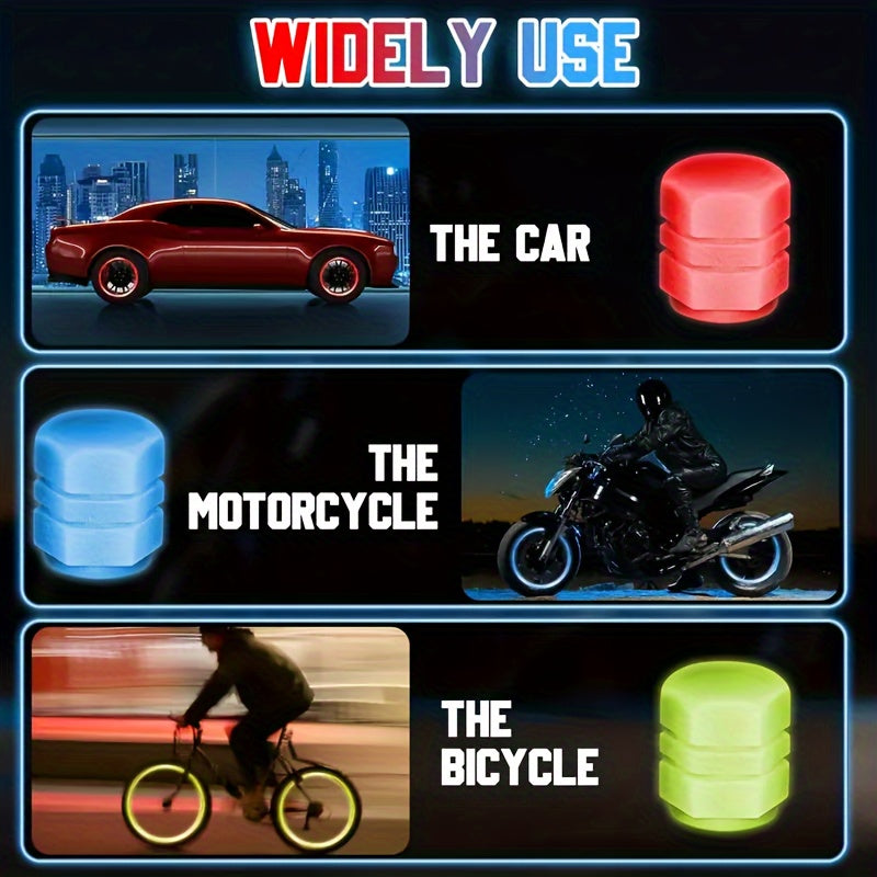 Glow in Dark Plastic Tire Valve Stem Caps for Cars Bikes Motorcycles Pack