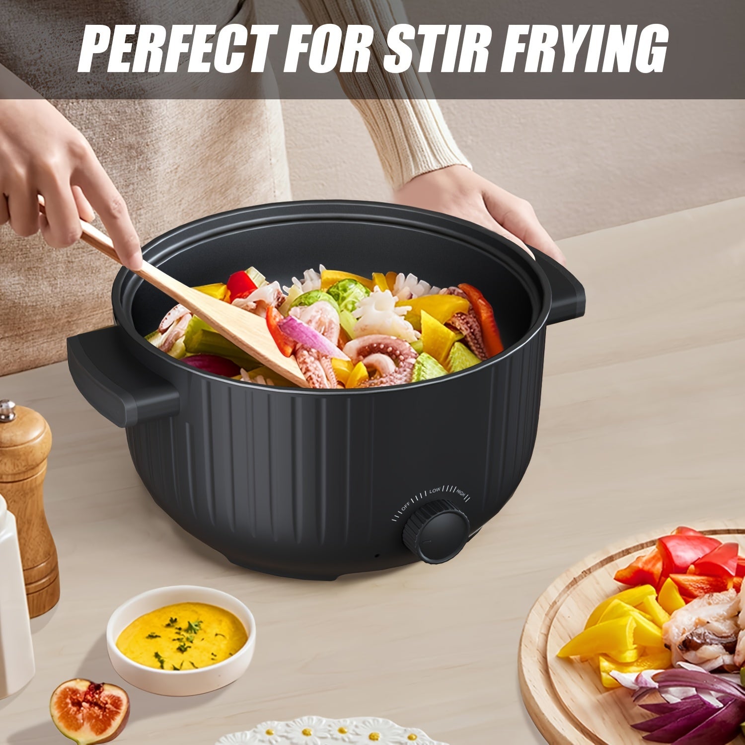 Electric Cooking Pot 3L 1000W Non-Stick Steaming Soup Noodles Portable for Dorms Offices Travel
