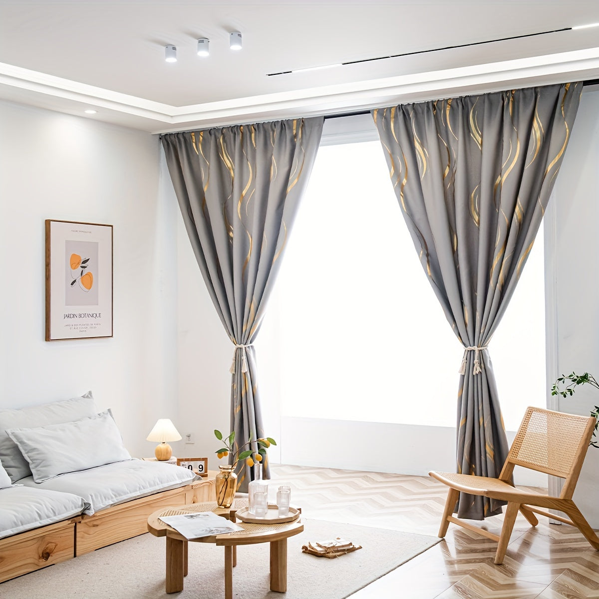 Luxurious Blackout Curtain with Gold and Black Fabric for Living Room Bedroom or Study