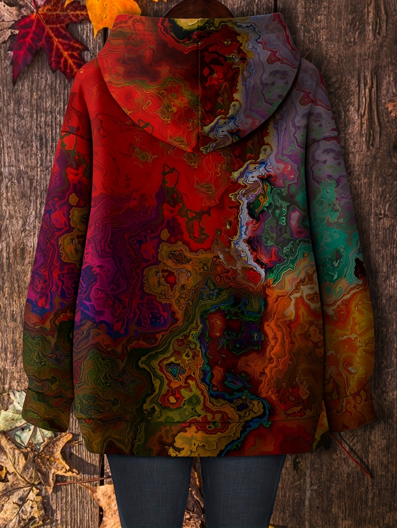 Plus Size Women's Hoodie Marble Texture Print Casual Comfortable