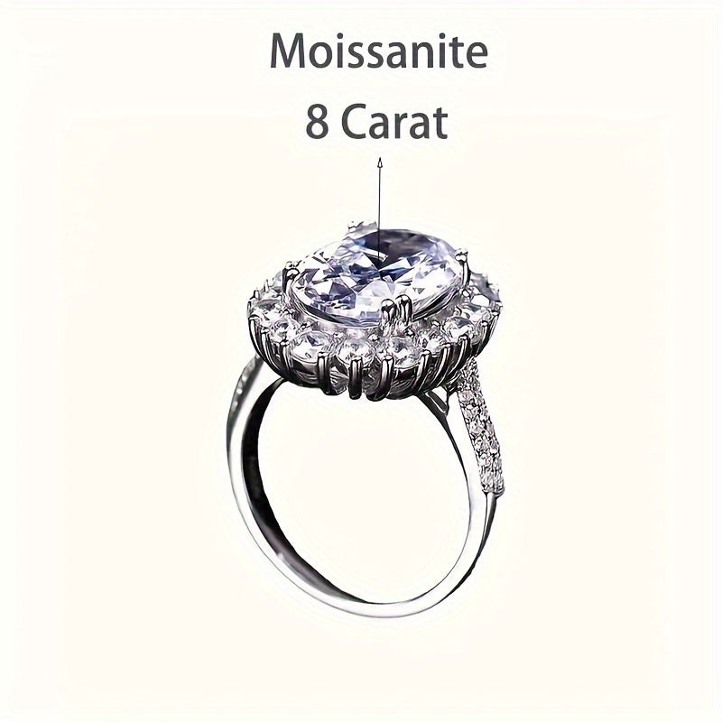 Silver Ring with 8 Carat Oval Moissanite Stone for Engagement and Gift
