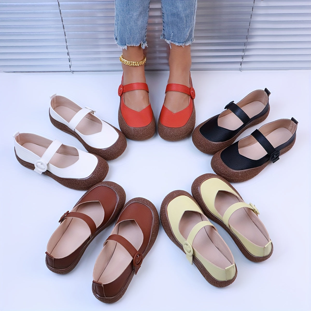 Women's Soft-Soled Casual Shoes Breathable PU Brown Flats