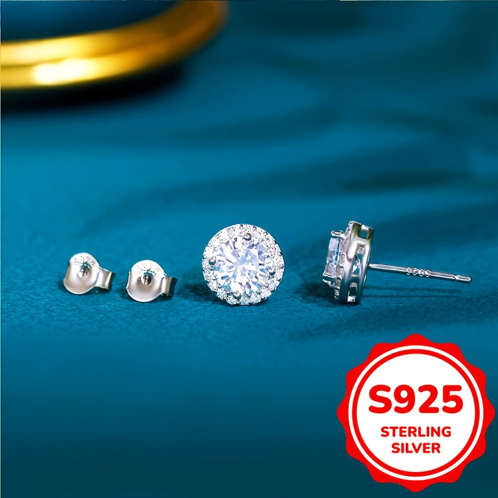 Sterling Silver Stud Earrings 8mm Cubic Zirconia Hypoallergenic Gift Box