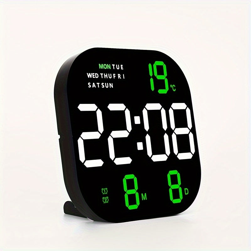 Large LED Wall Clock with Remote Control Digital Display Alarm Calendar Temperature